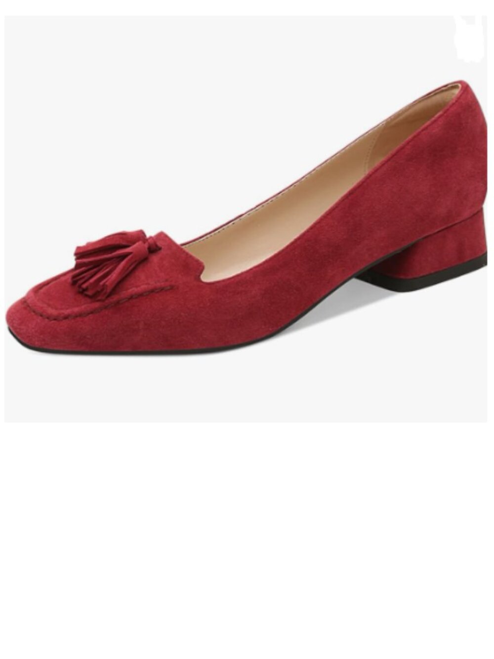 YDN Red Block Low Heel Loafer Square Toe Tassel Fringe Pump Slip On Dress Shoes